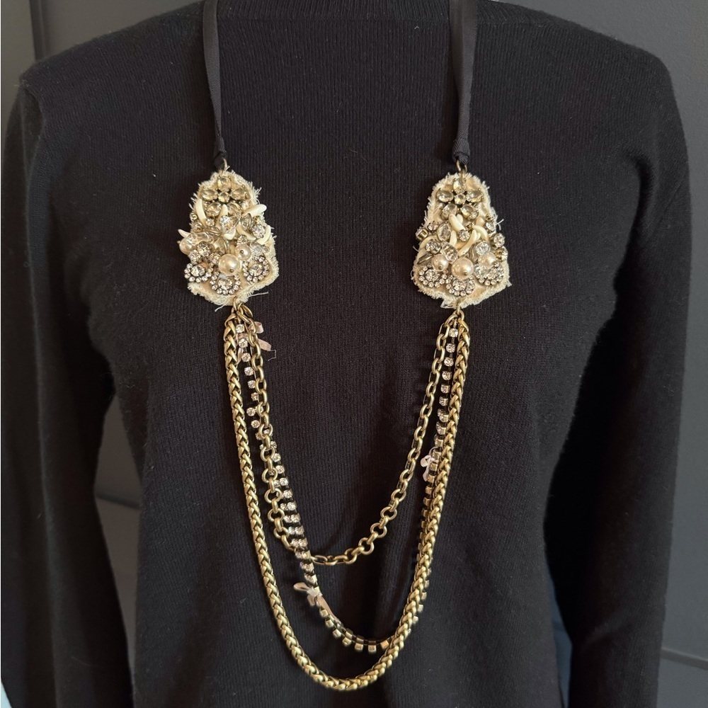 J Crew Elegant Gold and Silver Chain Statement Necklace